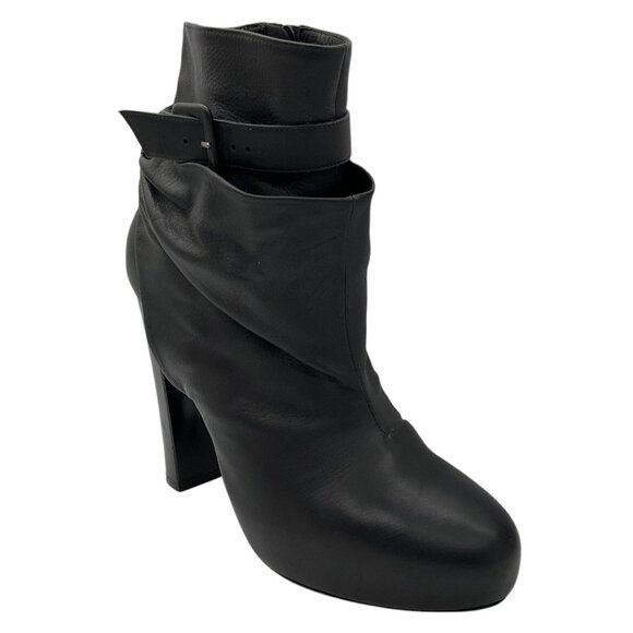 Hermes Black Leather Wrap Ankle Boots - Picture 1 of 7